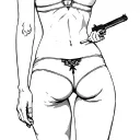 a women from the back in panties with a cigarette and a Glock  tattoo design idea