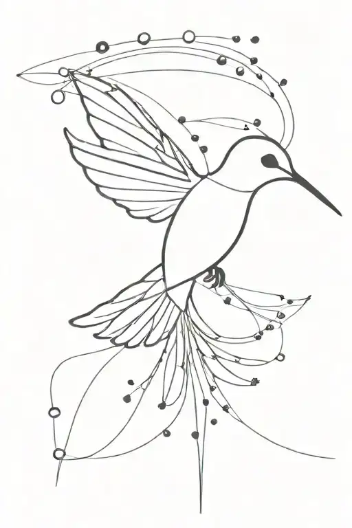 A hummingbird with lines and dots for decoration. Keep it delicate. tattoo design idea