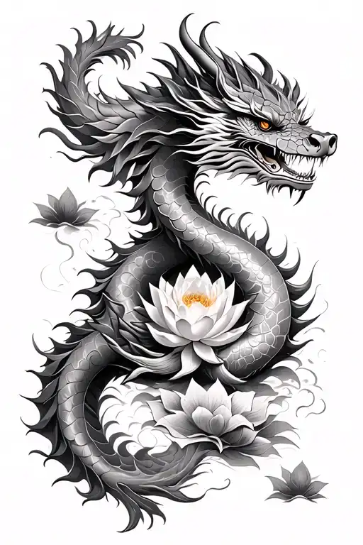 vietnamese dragon with lotus flower tattoo design idea