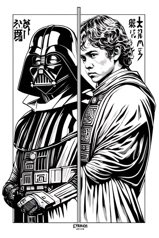 Japanese Star darth vader vs anakin tattoo design idea