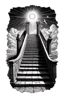 stairway to heaven walking up stairs angels sun rays clouds heaven gate at the top of the stairs  tattoo design idea
