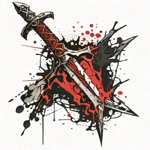 Trash Polka tattoo of Excalibur sword in a stone tattoo design idea