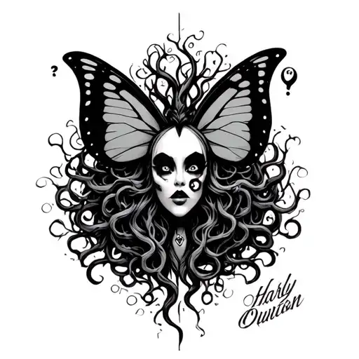 butterfly with semicolon poision tree medusa head and harley quinn symbol tattoo design idea