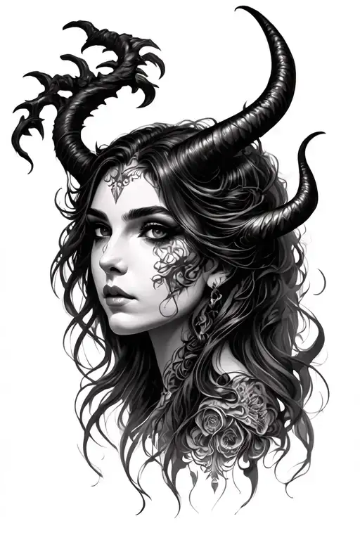 beautiful demon lady head tattoo design idea