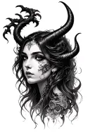 beautiful demon lady head tattoo design idea