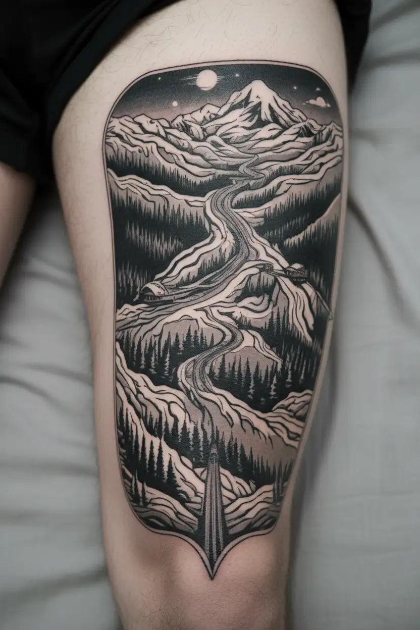 winter ski slope tattoo design idea