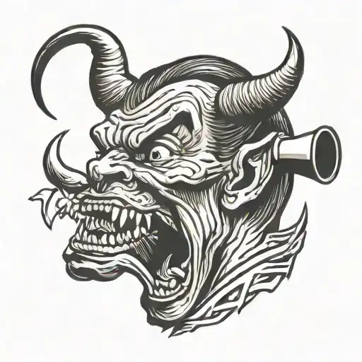 Devil yelling into megaphone facing side view tattoo design idea