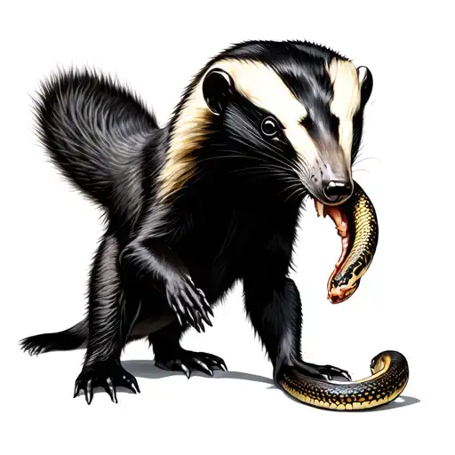 realistic honey badger with a dead snake in its mouth tattoo design idea