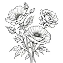 A bouquet of flowers with a rose, a poppy and another flower tattoo design idea