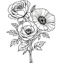 A bouquet of flowers with a rose, a poppy and another flower tattoo design idea