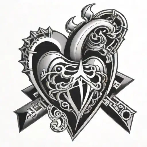 cyber sigilism heart shape tattoo design idea