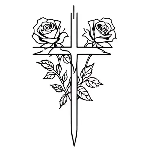 cross and roses in the back tattoo design idea