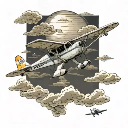 cessna 172 flying through the clouds with the sun setting tattoo design idea