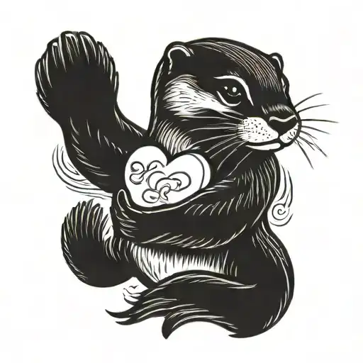 otter holding a heart tattoo design idea