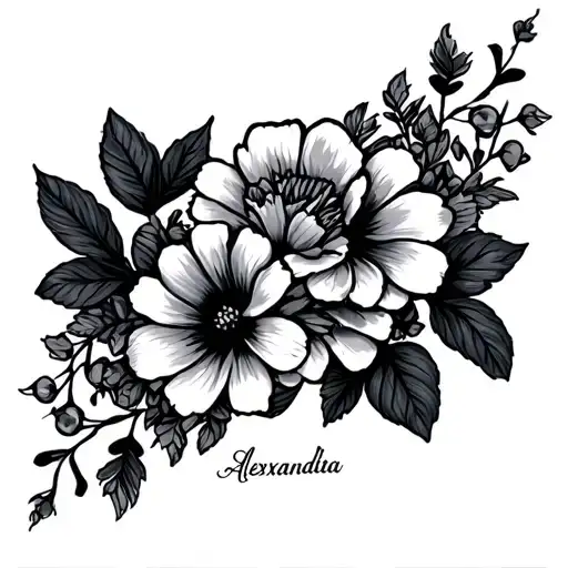 wrist bracelet with flowers and the inscription Igor Alexandra tattoo design idea