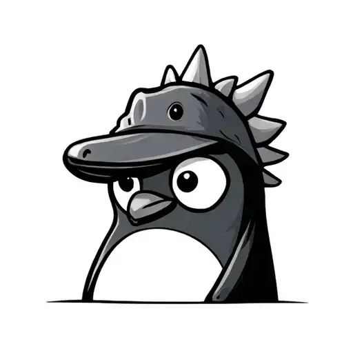 cartoon penguin wearing a dinosaur hat tattoo design idea