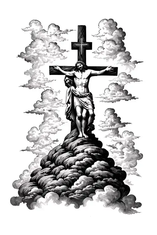 3 crosses on hill clouds jesus tattoo design idea