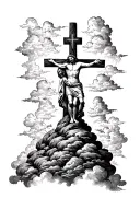 3 crosses on hill clouds jesus tattoo design idea