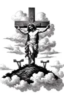 3 crosses on hill clouds jesus tattoo design idea
