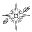 compass rose with a flower in the center and two arrow chevron above tattoo design idea
