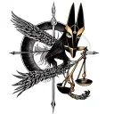 "On the forearm" Anubis and Libra tattoo design idea