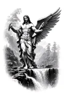 jesus saint michael waterfall tattoo design idea