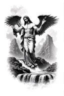 jesus saint michael waterfall tattoo design idea