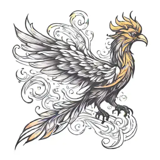A minimalist tattoo of a flaming phoenix, symbolizing resilience and strength in the face of adversity tattoo design idea