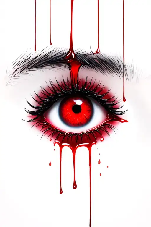 eye ball with red color and tears dripping down like blood slit in the eyebrow and long pretty eyelashes underneath it s tattoo design idea