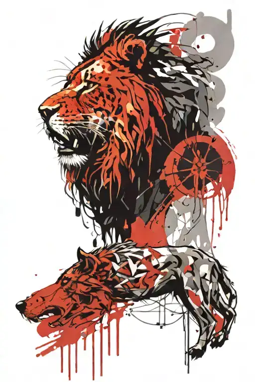 half wolf half lion tattoo design idea