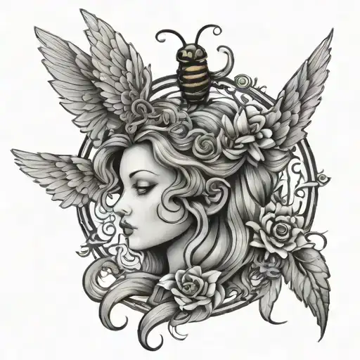 queen bee, medusa, firebird tattoo design idea