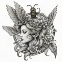 queen bee, medusa, firebird tattoo design idea