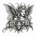 queen bee, medusa, firebird tattoo design idea