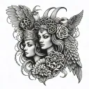 queen bee, medusa, firebird tattoo design idea