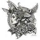queen bee, medusa, firebird tattoo design idea