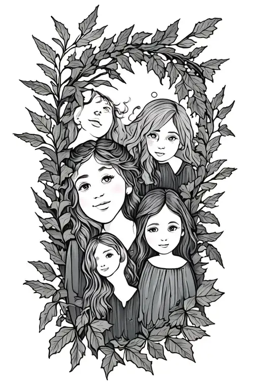 family theme tattoo featuring ivy reeds fir and oak tattoo design idea
