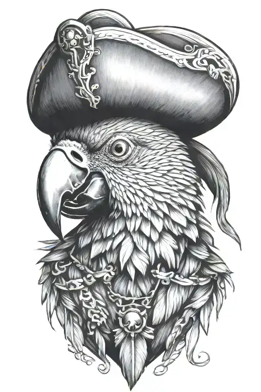 parrot with pirate hat and eye patch  tattoo design idea