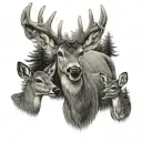 whitetail deer, three kids, shadows, B  tattoo design idea