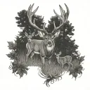 whitetail deer, three kids, shadows, B  tattoo design idea