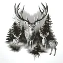 whitetail deer, three kids, shadows, B  tattoo design idea