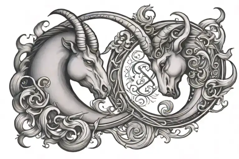 capricorn and pisces zodiac sign tattoo design idea