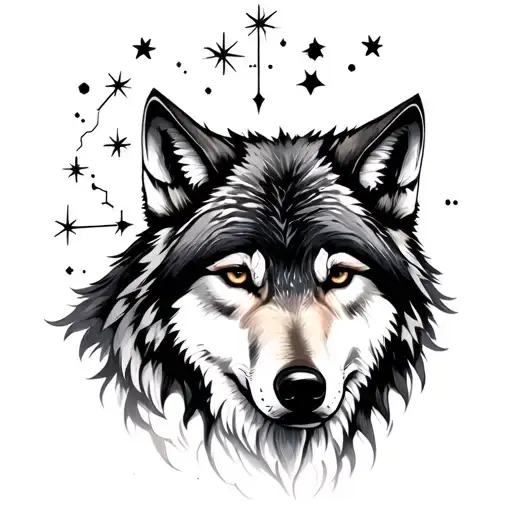 she wolf with north star constellation tattoo design idea