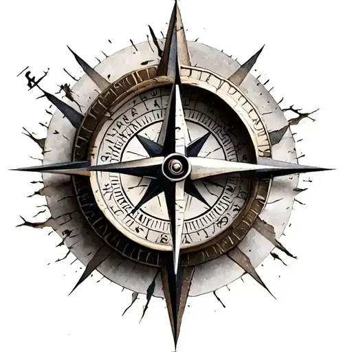 broken compass tattoo design idea