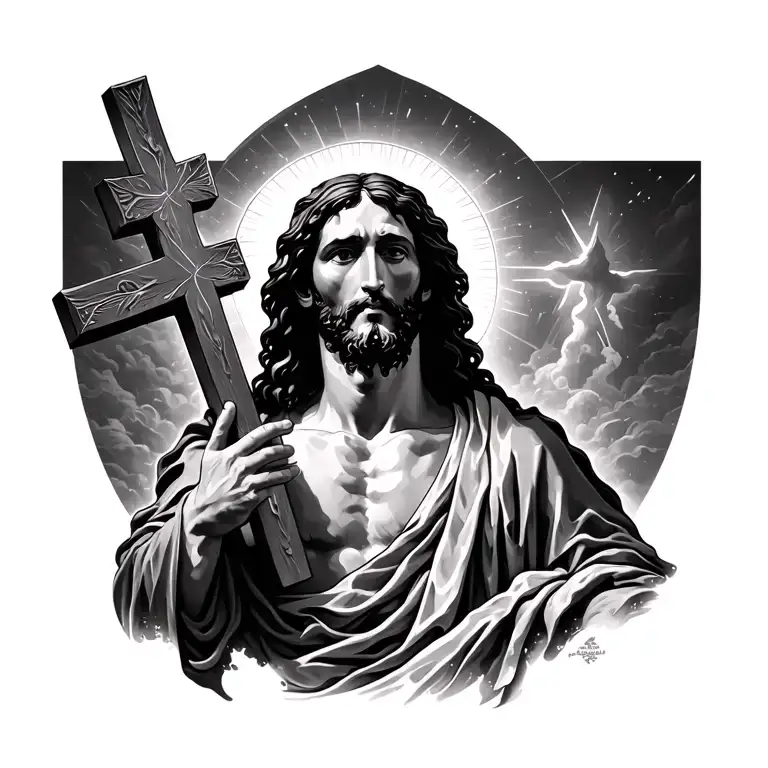 Jesus carrying cross, cruficied, resurrected, and heavens gate tattoo design idea