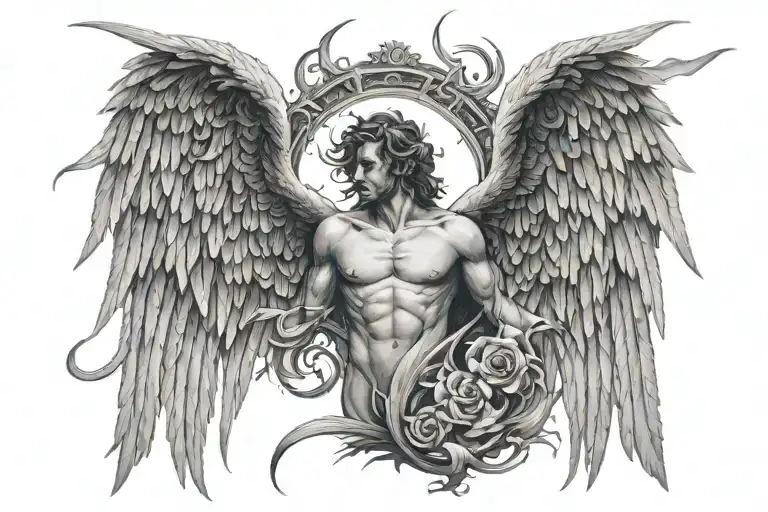 angel wings morphing into demon wings spread wide tattoo design idea