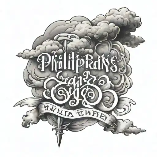 philippians 4:13 written with clouds tattoo design idea
