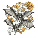 CJ, Small bats, fire rising tattoo design idea