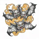 CJ, Small bats, fire rising tattoo design idea