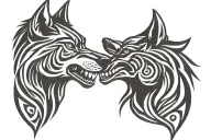 two wolf head tattoo design idea