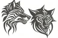 two wolf head tattoo design idea
